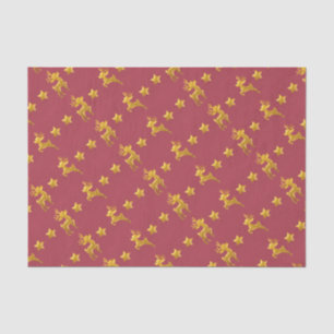 Renos dorados en papel rojo