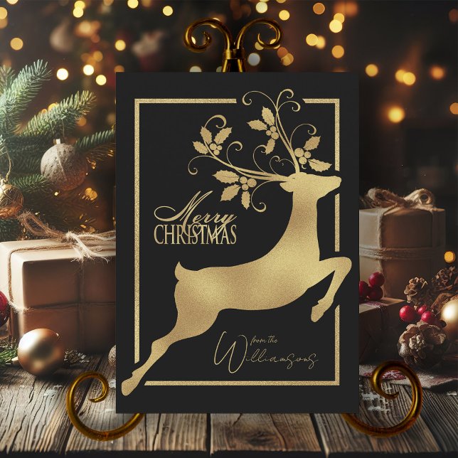 Renos Negros Y Oro Feliz Navidad Deseos (retro xmas card merry christmas wishes reindeer christmas card)