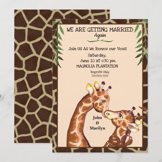 Renovación de Boda de Cute Giraffe vota invitacion (Anverso / Reverso)