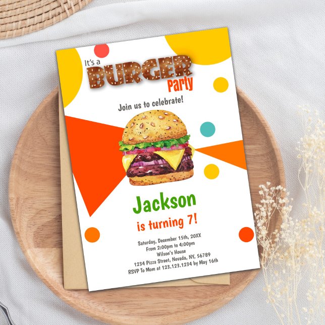 Reokout divertida o tarjeta Fiesta BBQ para todas  (Orange Burger Birthday Invitations)