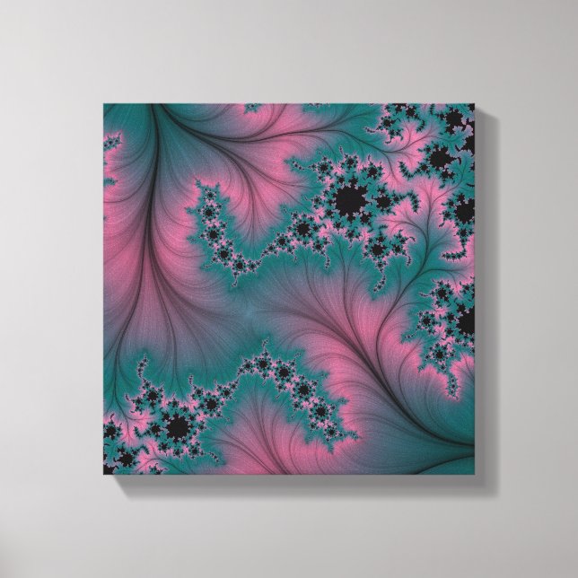 Reposar sobre el lienzo turquesa y rosa de encaje (Anverso)