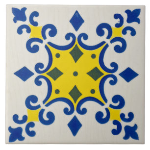 Repro Azulejos Azul Geométrico Portugués Amarill