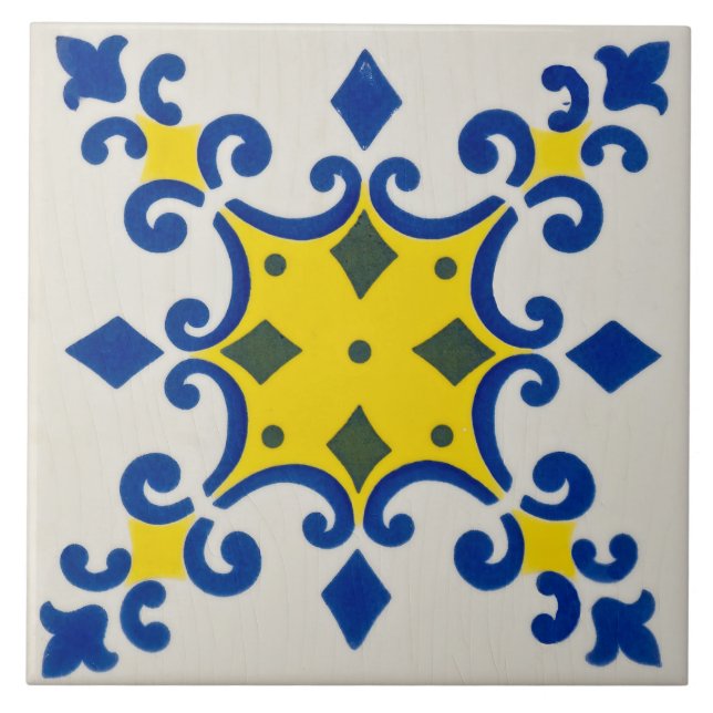 Repro Azulejos Azul Geométrico Portugués Amarillo (Frente)