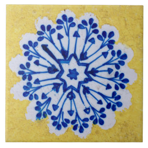 Repro Azulejos Portugués Flor Amarillo Azul Blanc