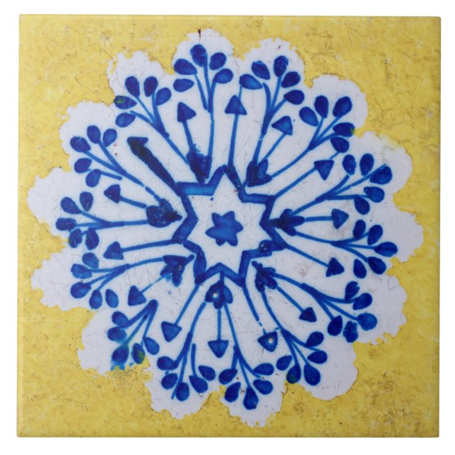 Repro Azulejos Portugués Flor Amarillo Azul Blanco (Frente)