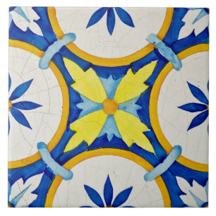 Repro Azulejos Portugués Geométrico Amarillo Azul 