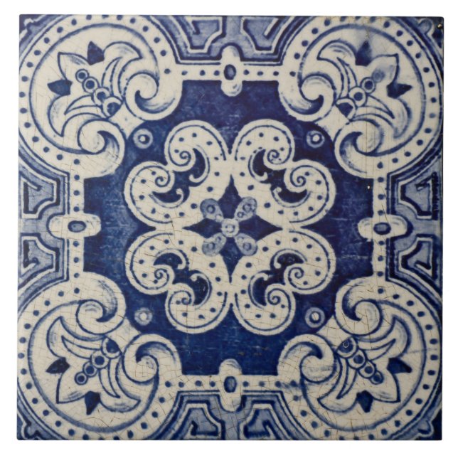 Repro Portuguese Blue Geometric Azulejos Floral  (Frente)