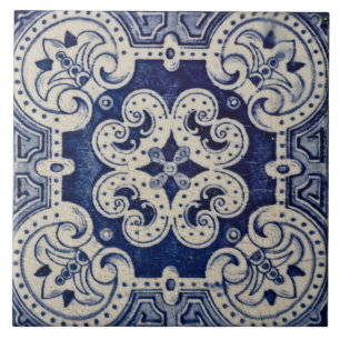 Reproducción Azulejos Geométricos Azules Florales