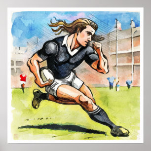 Reproductor de Rugby - Impresión de acuarela