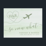Reprogramación de la Invitación Verde de la Casa d<br><div class="desc">Postales de Invitación de posposición de bodas de destino de bodas de playa en eucalipto verde menta para actualizar a los huéspedes que su ubicación o fecha de boda está siendo reprogramada o cambiada debido a restricciones de viaje. La elegante textura de fondo de textura acuática funciona para muchas bodas...</div>