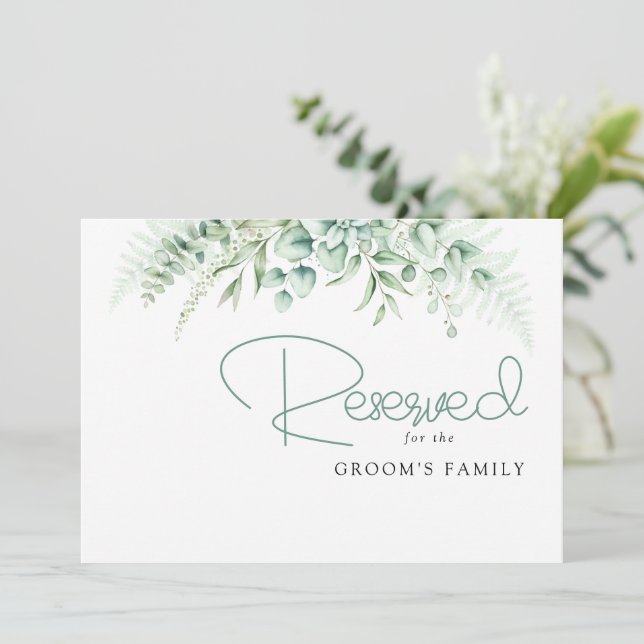 Reserva de boda de hojas de eucalipto elegantes ve (Anverso de pie)