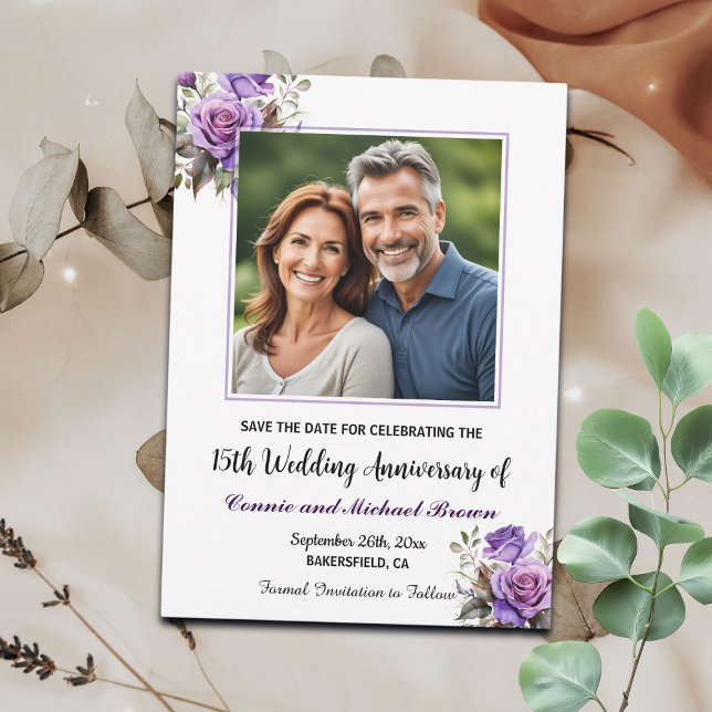 Reserva La Fecha 15° Aniversario del Boda Foto de Rosas púrpura (Subido por el creador)
