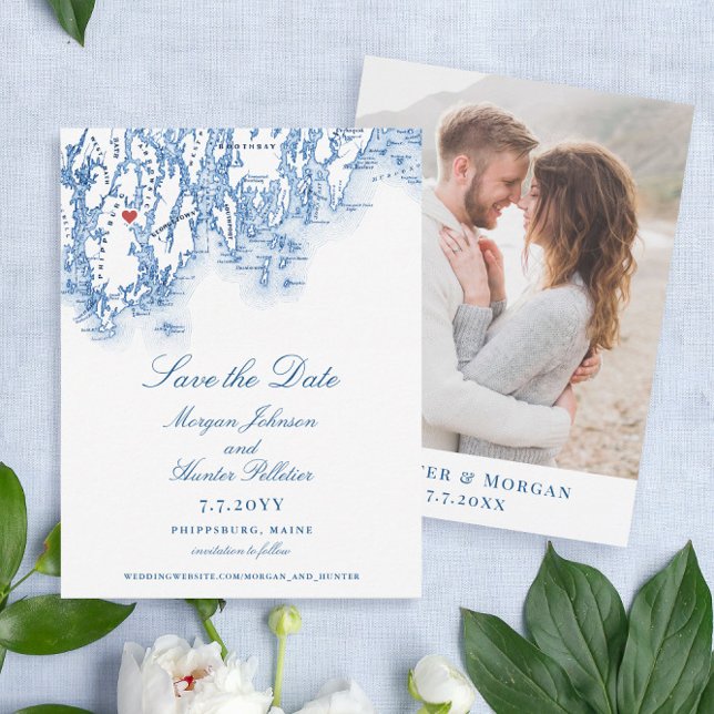 Reserva La Fecha 1774 Inn Phippsburg Maine Elegant Navy Boda (Phippsburg Maine map wedding invitations for a historic 1774 Inn destination wedding)