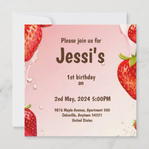 Reserva La Fecha 1.ᵉʳ cumpleaños con jugo de fresa salpicado