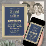 Reserva La Fecha 1 Aniversario de la foto Fiesta Sorpresa Marina Or<br><div class="desc">¿Puedes guardar un secreto? Invite a su familia y amigos a un elegante y emocionante fiesta de aniversario con fotos personalizados azul marino y oro, salven las invitaciones de fecha. La imagen y todas las palabras de esta plantilla son fáciles de personalizar, incluyendo el mensaje que dice "¡Shhh! Es una...</div>