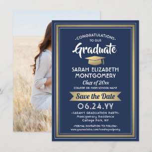 Reserva La Fecha 1 Graduación fotográfica Elegante Marina Azul blan