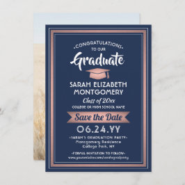 Reserva La Fecha 1 Graduación fotográfica Elegante Marina azul y ro