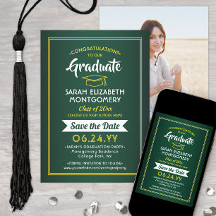 Reserva La Fecha 1 Graduación fotográfica Elegante Verde y Amarillo