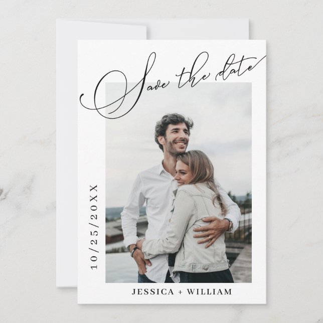 Reserva La Fecha 2 Boda de caligrafía simple de foto elegante (Anverso)