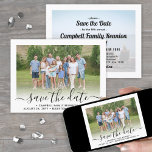 Reserva La Fecha 2 Fiesta de Reunión de la Familia Fotográfica Guió<br><div class="desc">Invitar a los miembros de la familia a que guarden la fecha para un picnic, una barbacoa o un fiesta con esta elegante y moderna invitación a las 2 fotos. Todos los textos e imágenes son fáciles de personalizar. (IMAGEN PLACEMENT TIP: Una manera fácil de centrar las fotos como quieras...</div>