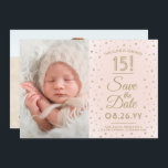 Reserva La Fecha 2 Foto Moda Quinceanera Purpurina Rubor Rosa Gold<br><div class="desc">¡El tiempo vuela! Invite a la familia y amigos a una elegante celebración de Quinceañera para ella con este elegante color rosa y oro de 3.5"x5", salve la invitación de la fecha. (IMAGEN PLACEMENT TIP: Una manera fácil de centrar una foto exactamente como quieres es recortarla antes de subirla al...</div>