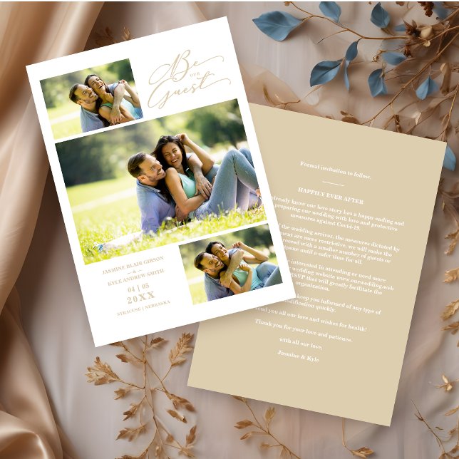 Reserva La Fecha 2 Fotos Moda Trendy Collage Wedd (Stylish Chic Faux Gold Collage 3 Photos for Wedding Save the Date Card.)