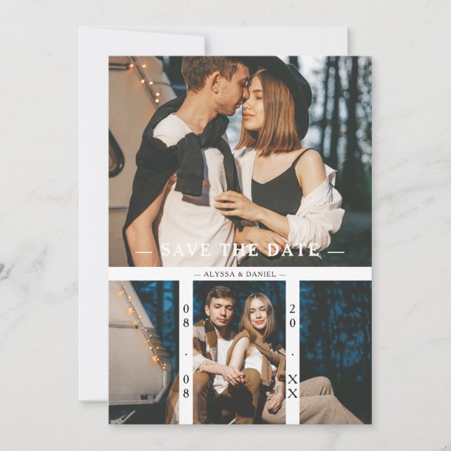 Reserva La Fecha 2 Photos Chic Trendy Collage Wedding Minimalist (Anverso)