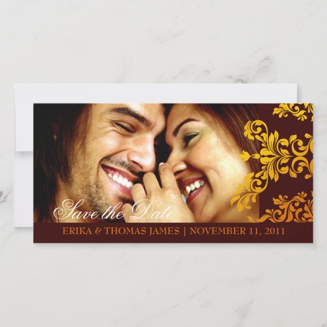 Reserva La Fecha 311 Dashing Damask Fresh Naranja Yellow Save Date (Anverso)
