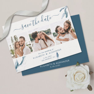 Reserva La Fecha 3 boda sencillo de color azul elegante fotográfico