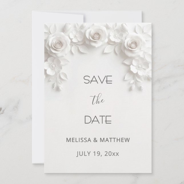 Reserva La Fecha 3D White Roses Save The Date Card (Anverso)
