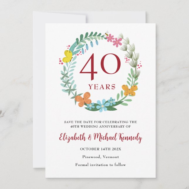 Reserva La Fecha 40° Aniversario de la corona floral (Anverso)