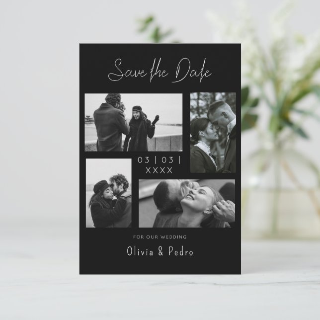 Reserva La Fecha 4 Fotos Colaje Moderno de Boda (Anverso de pie)
