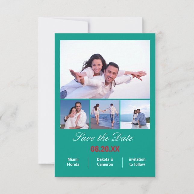 Reserva La Fecha 4 fotos Collage vertical - 3x5 Aqua Guardar fecha (Anverso)