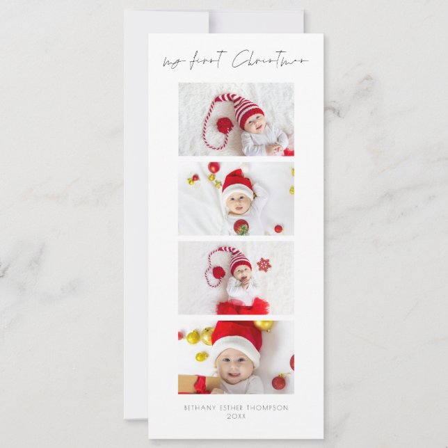 Reserva La Fecha 4 Fotos Strip Baby First Christmas Holiday Card (Anverso)