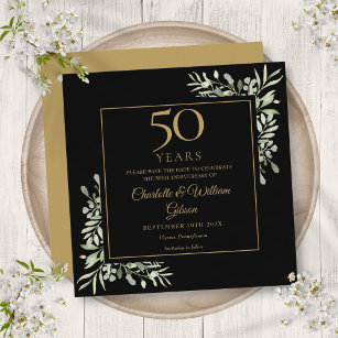 Reserva La Fecha 50.º aniversario Boda Foliage Black Gold Square