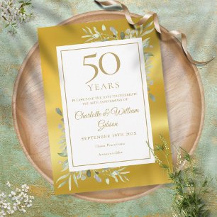 Reserva La Fecha 50.º aniversario Boda Relieve metalizado dorado de