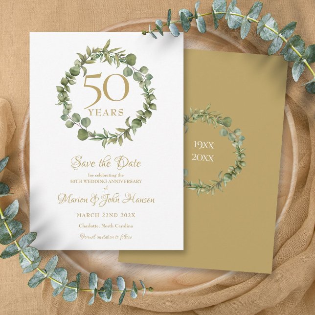 Reserva La Fecha 50.º Aniversario del Boda de Oro Verde Garland (50th Golden Wedding Anniversary Greenery Garland Save The Date)