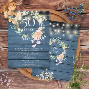 Reserva La Fecha 50° Aniversario Blue Rustic Floral String Lights