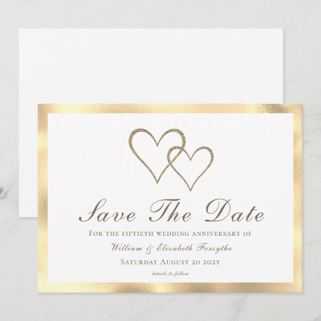 Reserva La Fecha 50 Aniversario de Boda Corazones de Oro (Anverso / Reverso)