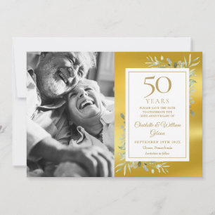 Reserva La Fecha 50° Aniversario del Boda Relieve metalizado dorado