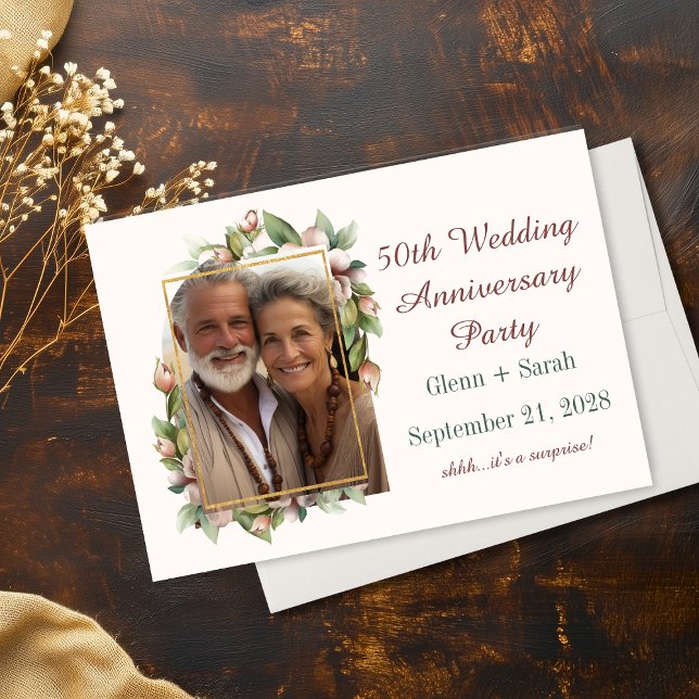 Reserva La Fecha 50° Aniversario del Boho Floral Arch Foto (50th Wedding Anniversary Boho Floral Arch Photo Save The Date)