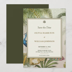 Reserva La Fecha 5 x 7 Boda de paleta de pavo real verde oliva