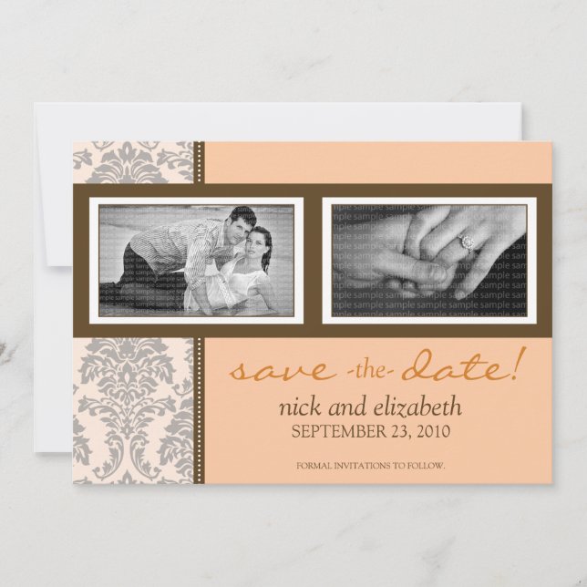 Reserva La Fecha 5X7 Baroque Peach/Brown Two-Photo Save the Date (Anverso)