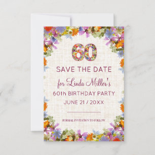 Reserva La Fecha 60.ª Celebración del Cumpleaños - Linen Floral Des