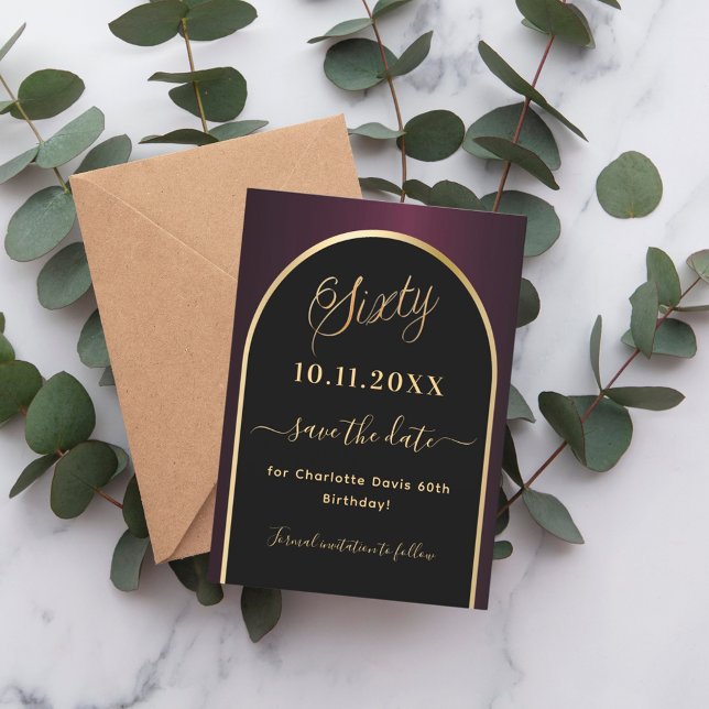 Reserva La Fecha 60.º arco de oro burdeos negro de cumpleaños (Subido por el creador)