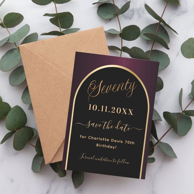 Reserva La Fecha 70.º arco de oro burdeos negro de cumpleaños (Subido por el creador)