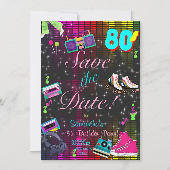 Reserva La Fecha 80's Save the Date, Back to the 80's, Any Age, (Anverso)