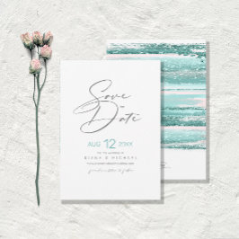 Reserva La Fecha Abstract Paint Strokes Wedding We Do Teal ID886