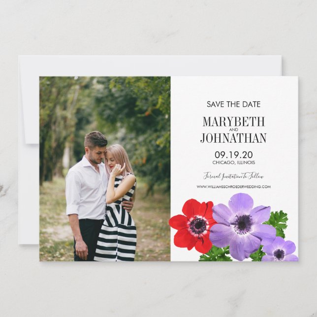 Reserva La Fecha Acuarela Anemone Floral Save The Date Photo Card (Anverso)