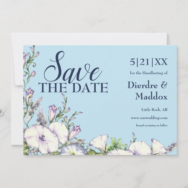 Reserva La Fecha Acuarela Azul Floral Moral Glory Handfasting (Anverso)